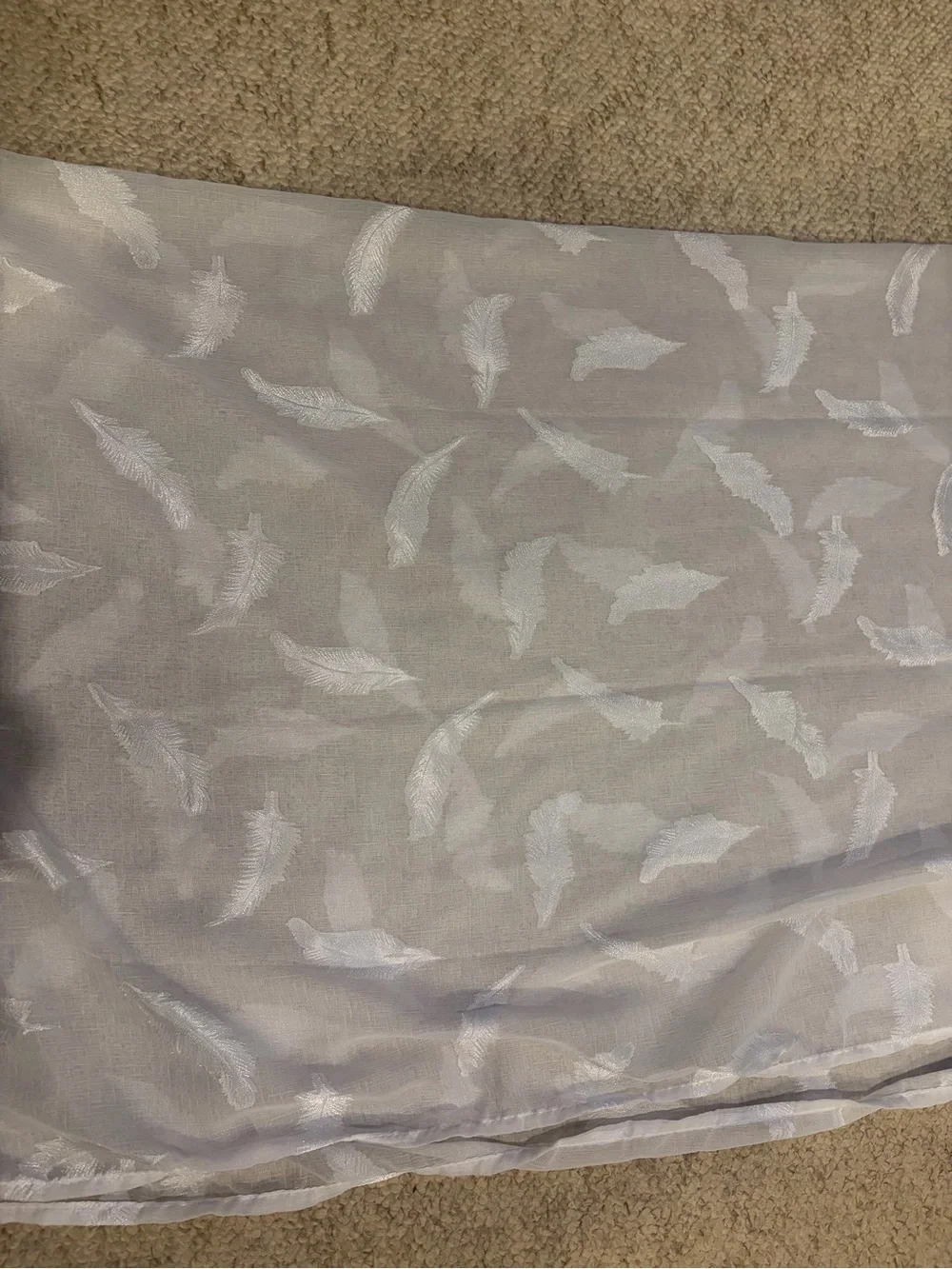 White Sheer Feather-Pattern Curtain Panel with Silver Grommets